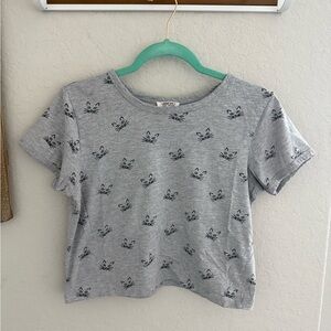 💪🏻👚 Messy Bun Cute Cat Face Crop Top Grey Medium